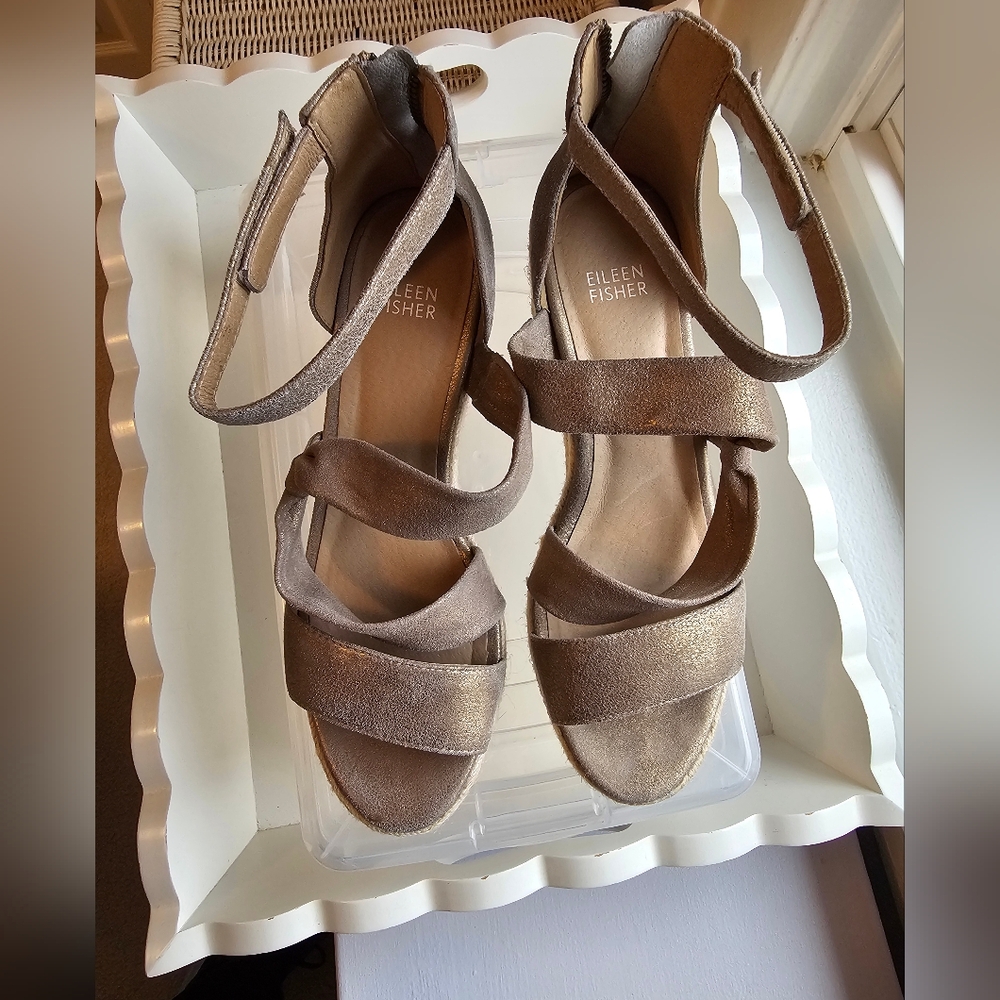 Eileen Fisher Wisp Metalic Espadrille Wedge Sandals - Size 8 - Picture 5 of 8